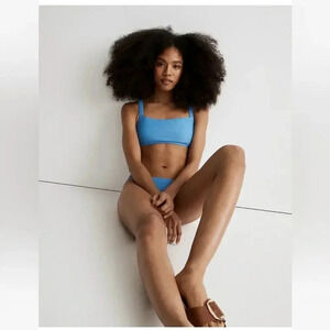 Madewell Scrunchy Strap Square Neck Bikini Top Ornamental Blue XS NWT